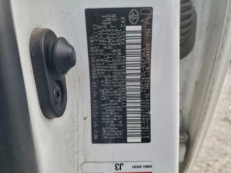 2012 TOYOTA COROLLA BASE  