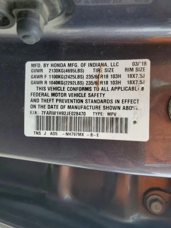 2018 HONDA CR-V TOURING  