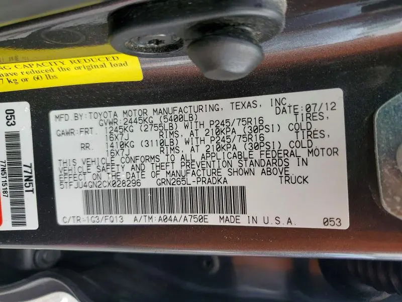 2012 TOYOTA TACOMA DOUBLE CAB PRERUNNER  