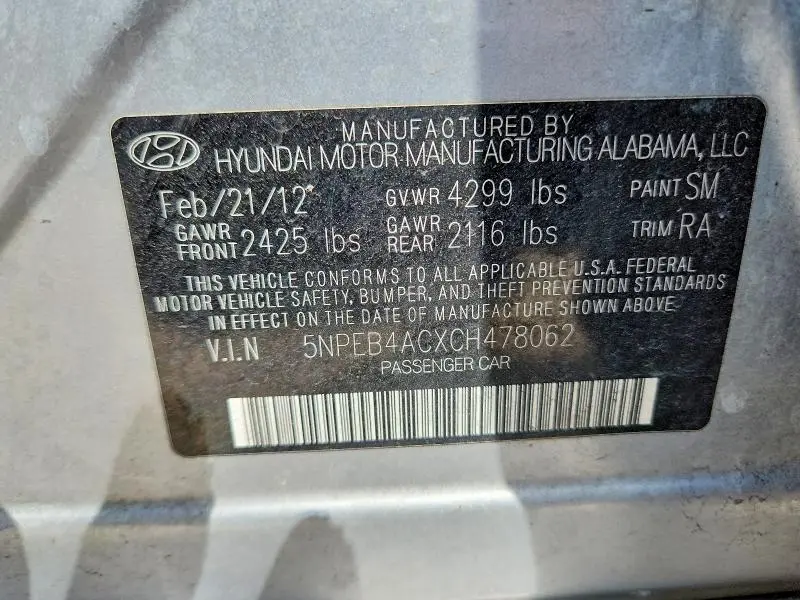 2012 HYUNDAI SONATA GLS  