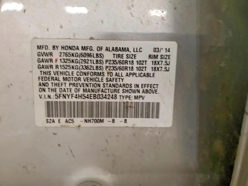 2014 HONDA PILOT EXL  