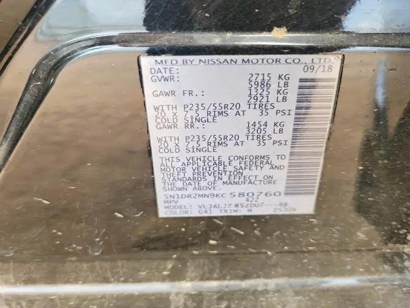 2019 NISSAN PATHFINDER PLATINUM  