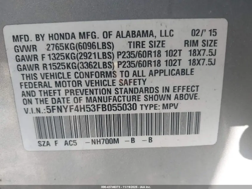 2015 HONDA PILOT EX-L