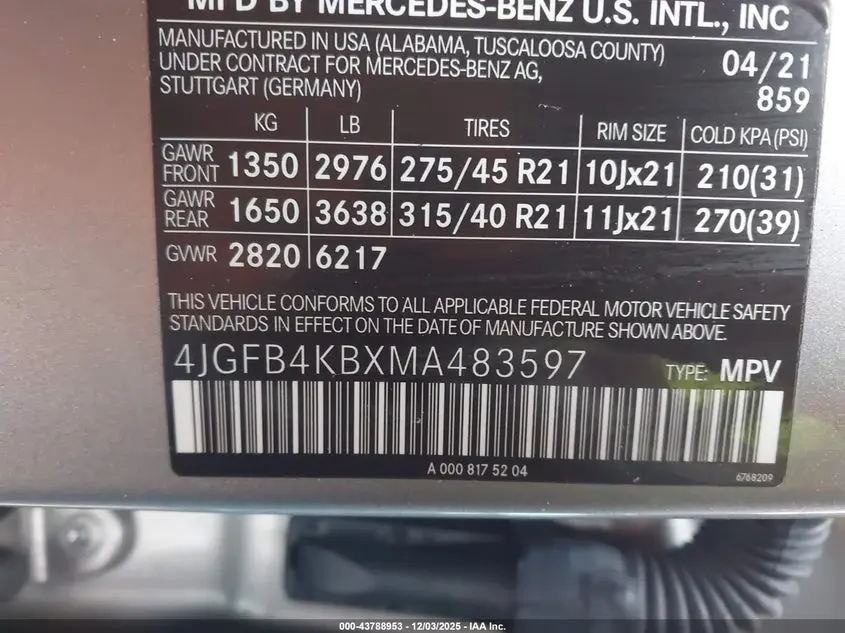 2021 MERCEDES-BENZ GLE 350 4MATIC