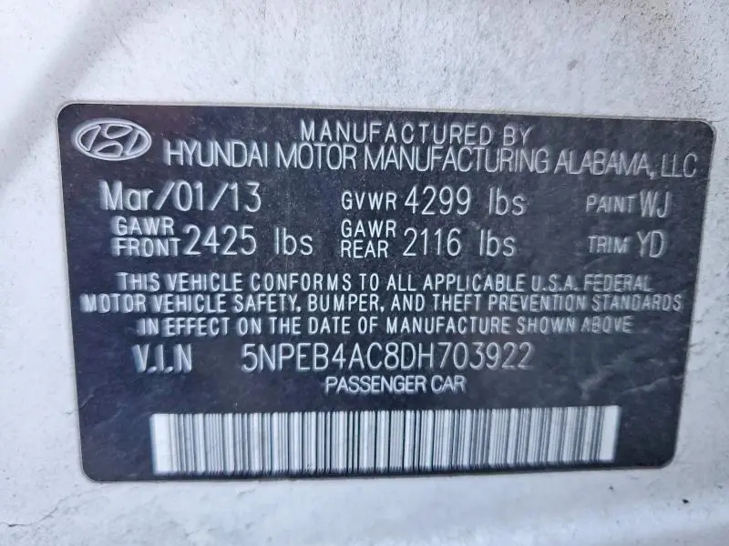 2013 HYUNDAI SONATA GLS  