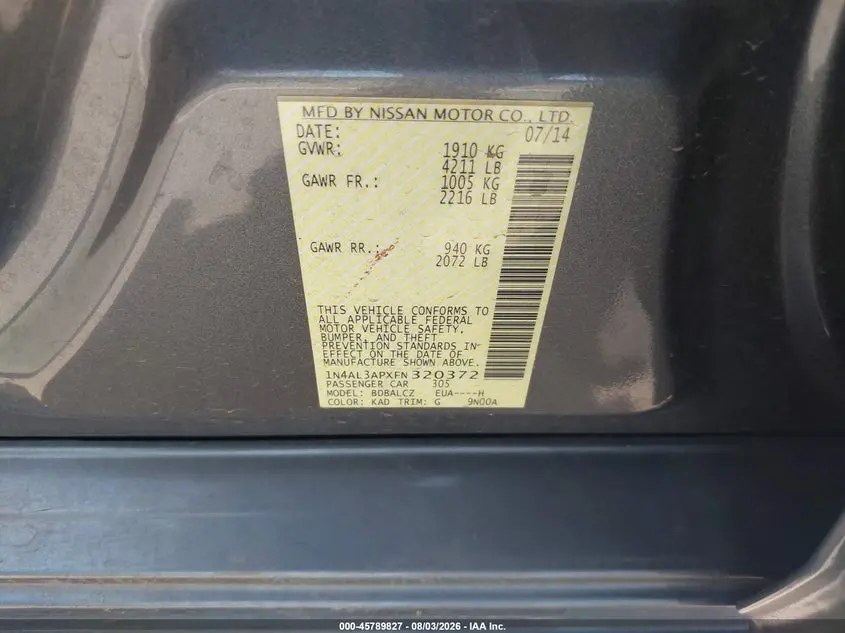 2015 NISSAN ALTIMA 2.5 S