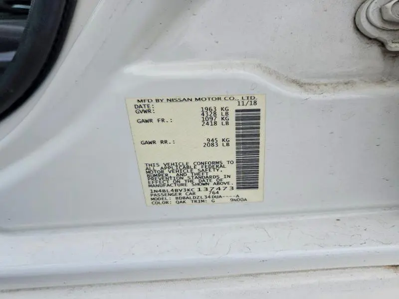 2019 NISSAN ALTIMA S  