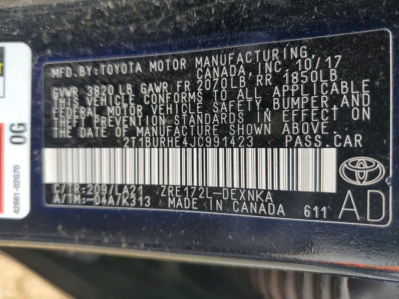 2018 TOYOTA COROLLA L  