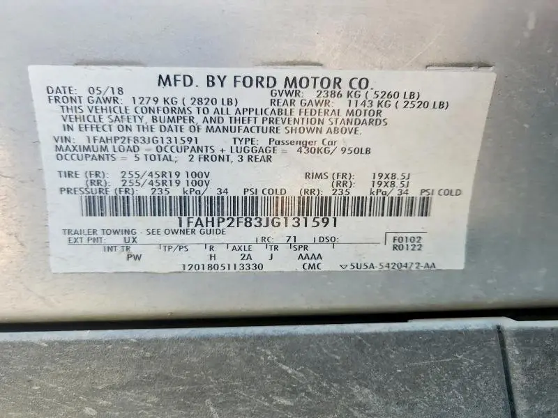 2018 FORD TAURUS LIMITED  