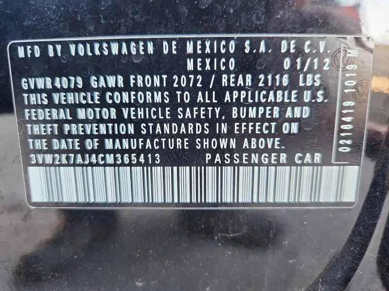 2012 VOLKSWAGEN JETTA BASE  