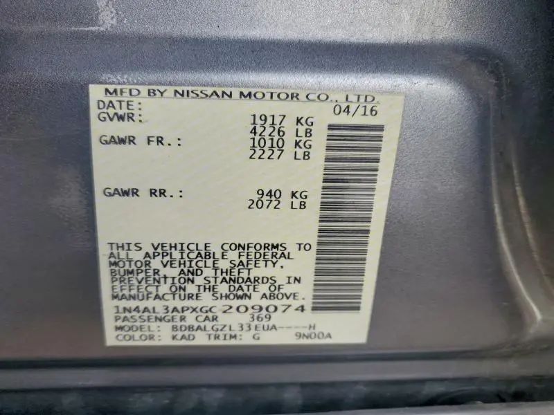 2016 NISSAN ALTIMA 2.5  