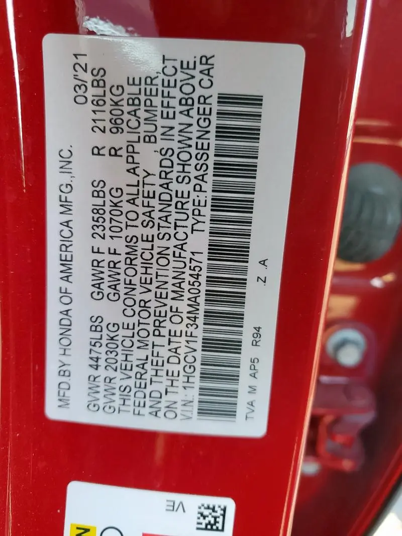 2021 HONDA ACCORD SPORT  