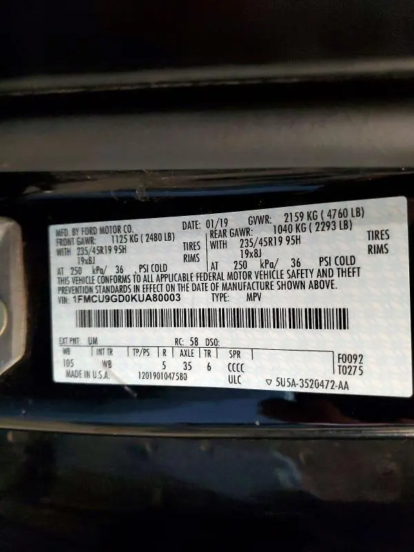 2019 FORD ESCAPE SE  