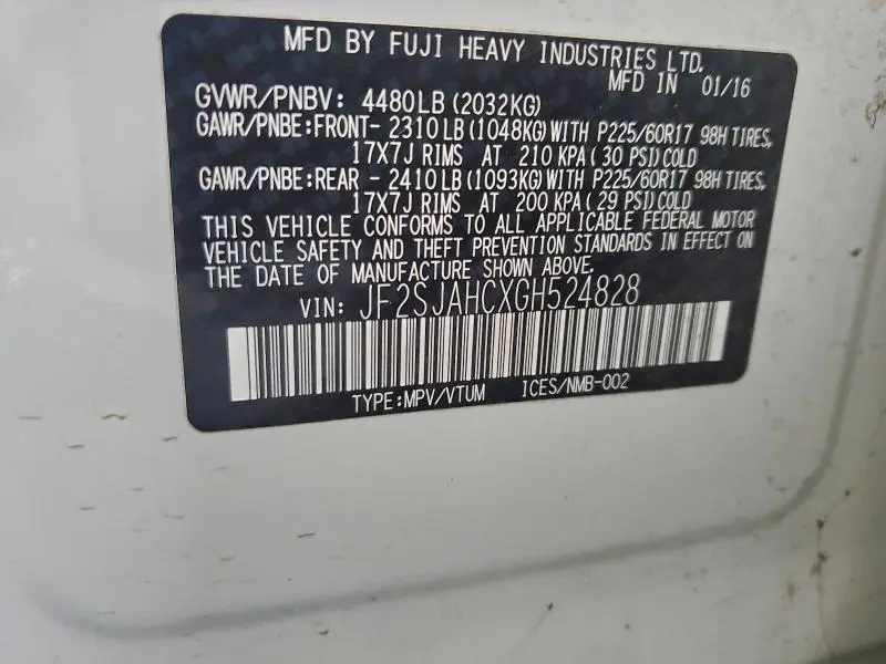 2016 SUBARU FORESTER 2.5I LIMITED  