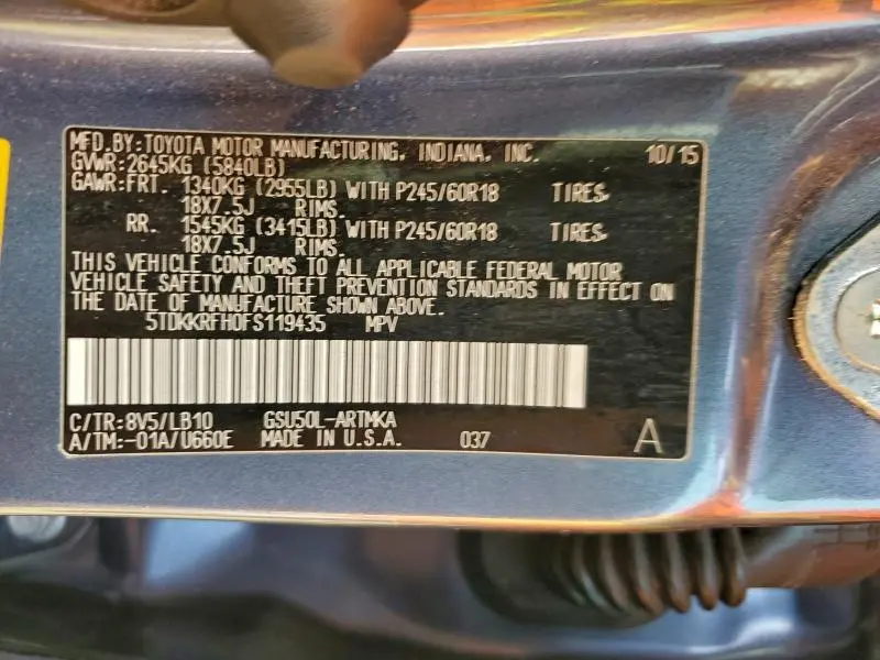 2015 TOYOTA HIGHLANDER XLE  