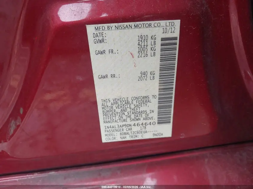 2013 NISSAN ALTIMA 2.5 SV