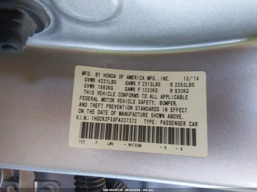 2015 HONDA ACCORD SPORT