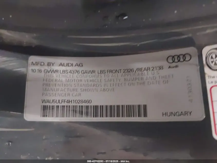 2017 AUDI A3 2.0T PREMIUM
