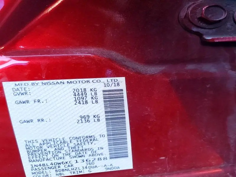 2019 NISSAN ALTIMA 2.5 SV  