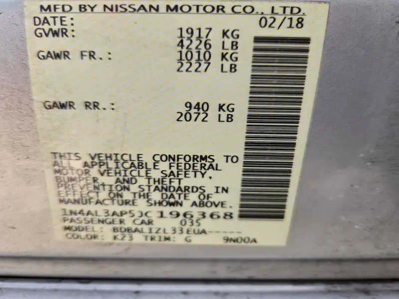 2018 NISSAN ALTIMA 2.5  