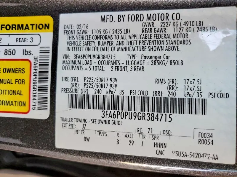 2016 FORD FUSION SE PHEV  