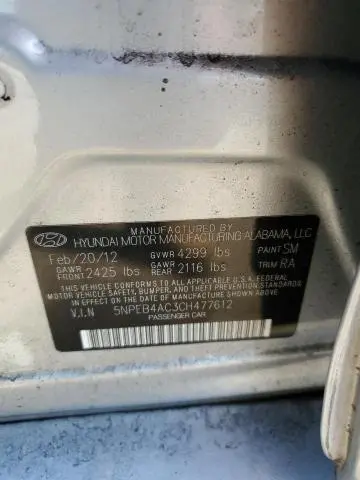 2012 HYUNDAI SONATA GLS  