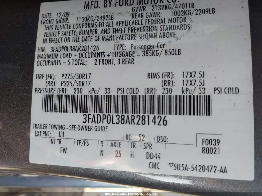 2010 FORD FUSION HYBRID  