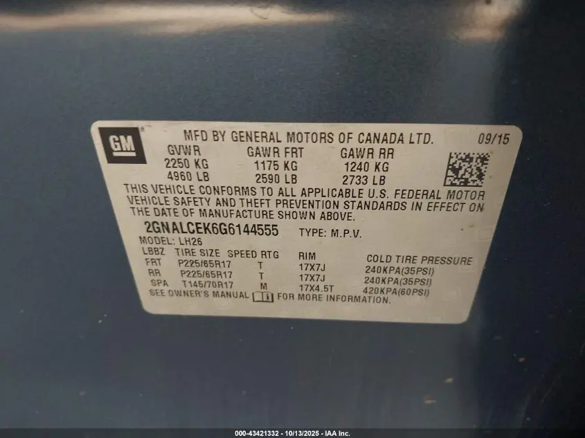 2016 CHEVROLET EQUINOX LT