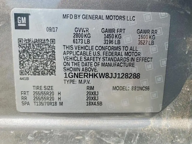 2018 CHEVROLET TRAVERSE LT  