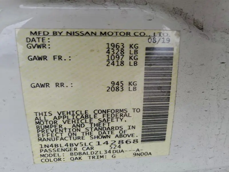 2020 NISSAN ALTIMA S  