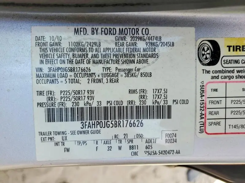 2011 FORD FUSION SEL  
