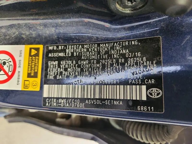 2016 TOYOTA CAMRY LE  