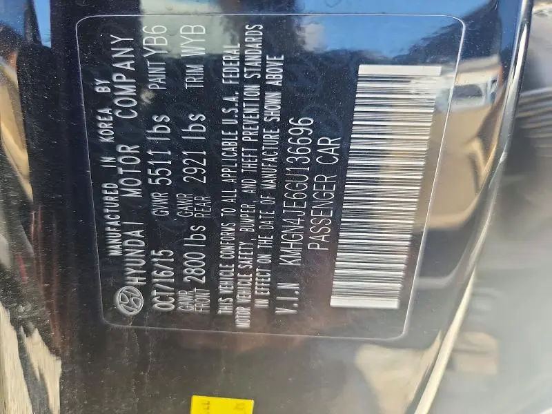 2016 HYUNDAI GENESIS 3.8L  