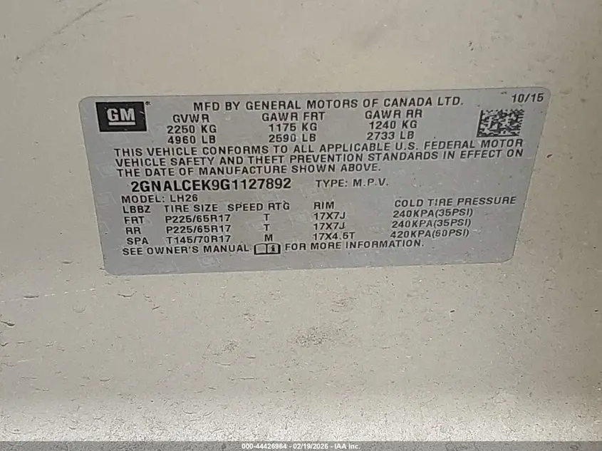 2016 CHEVROLET EQUINOX LT