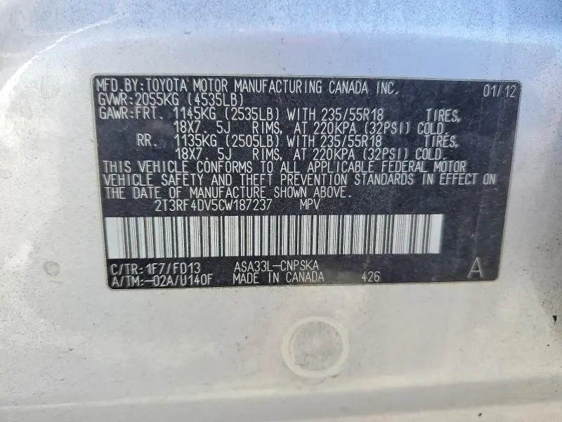 2012 TOYOTA RAV4 SPORT  