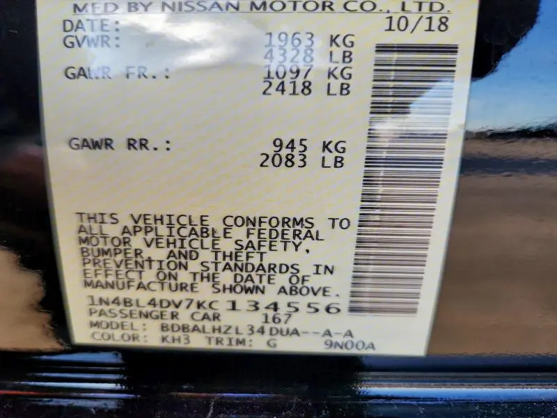 2019 NISSAN ALTIMA SV  