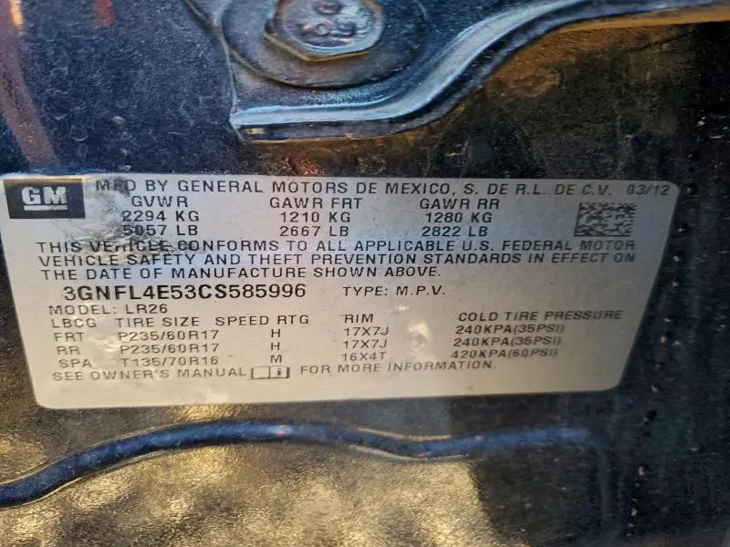 2012 CHEVROLET CAPTIVA SPORT  