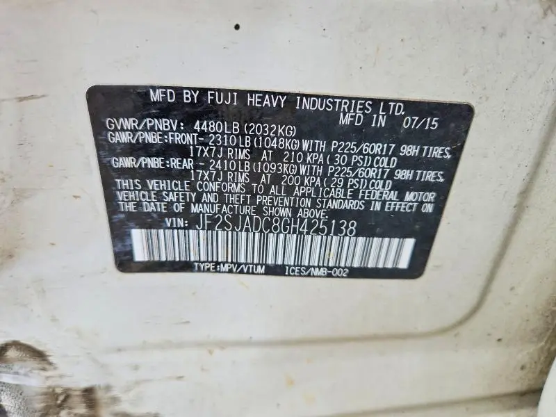 2016 SUBARU FORESTER 2.5I PREMIUM  