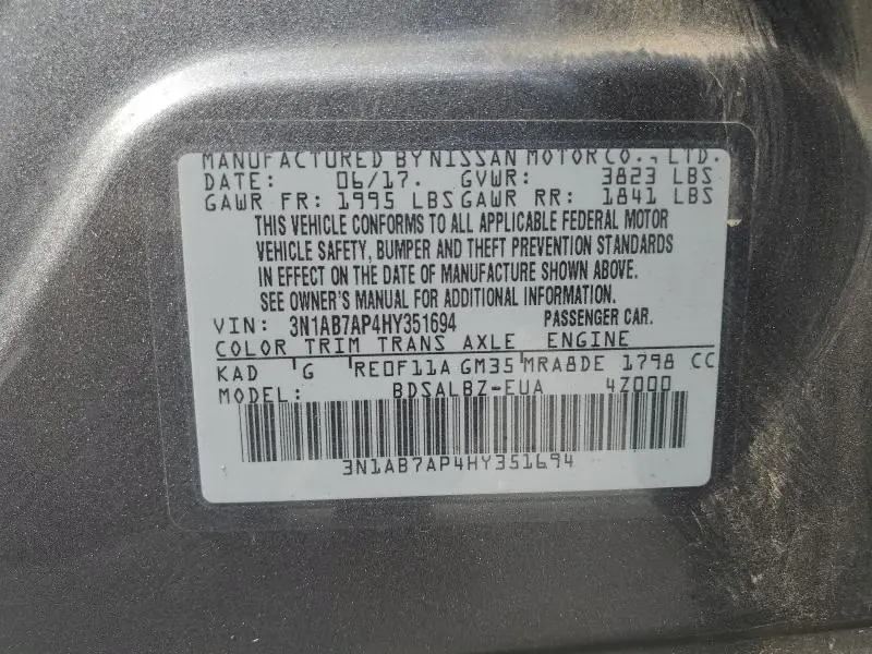 2017 NISSAN SENTRA S  