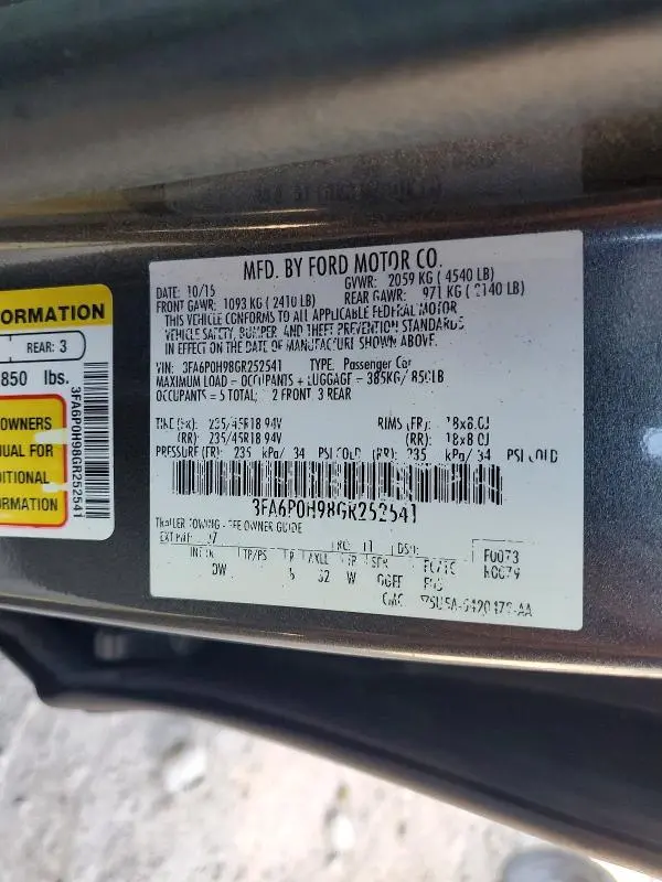 2016 FORD FUSION SE  