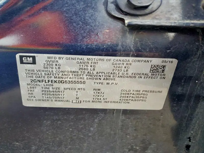 2016 CHEVROLET EQUINOX LT  