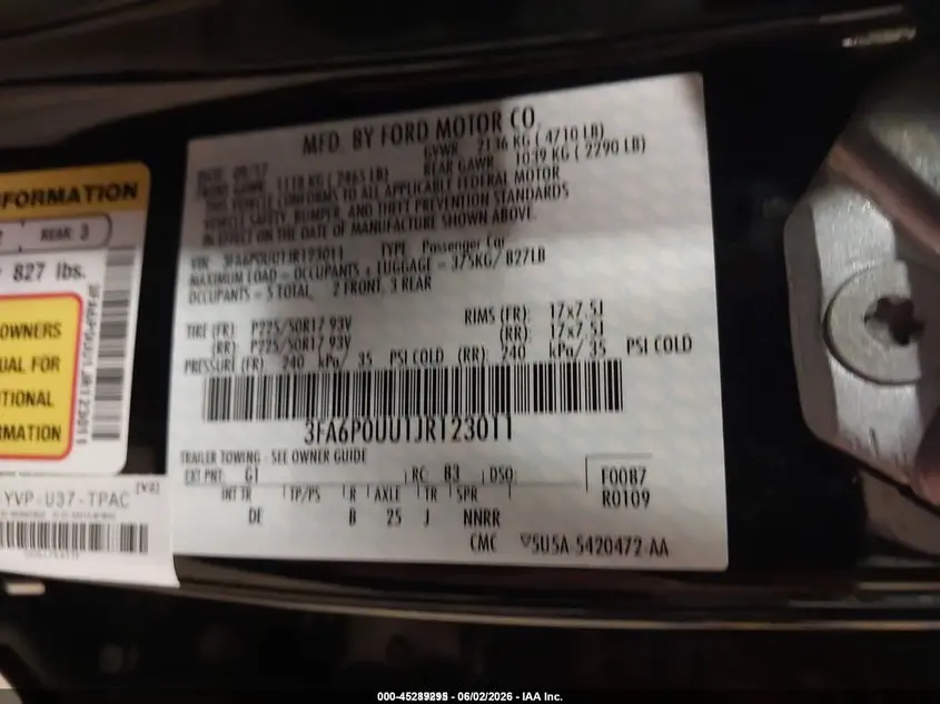 2018 FORD FUSION HYBRID S