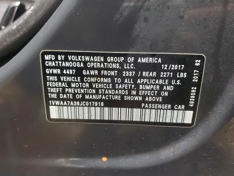 2018 VOLKSWAGEN PASSAT S  