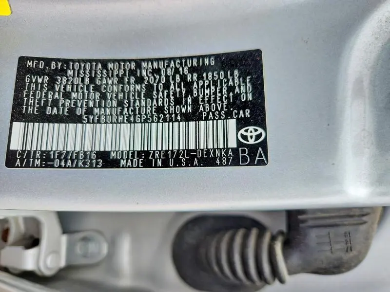 2016 TOYOTA COROLLA LE  