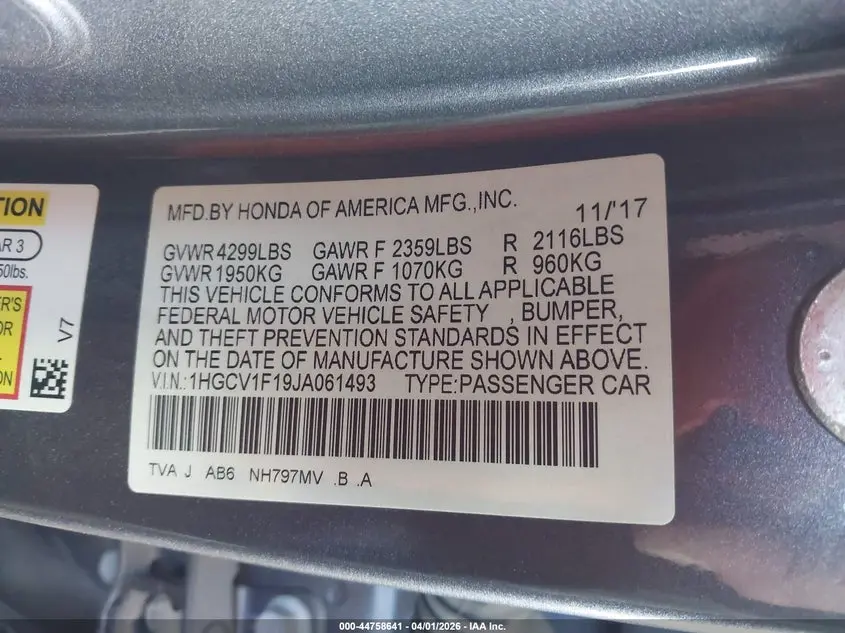 2018 HONDA ACCORD LX