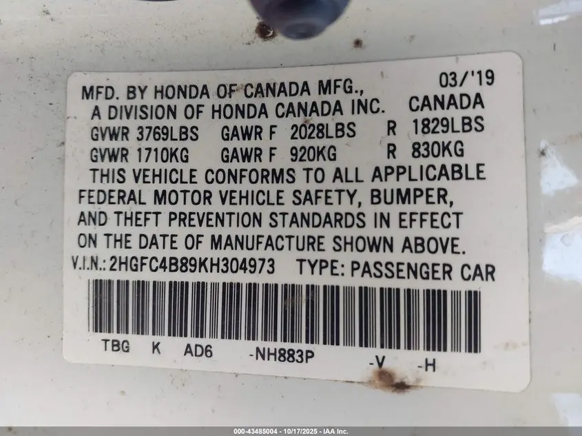 2019 HONDA CIVIC SPORT