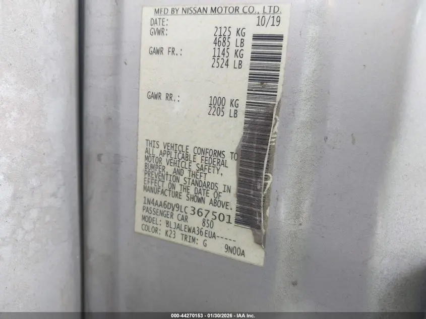 2020 NISSAN MAXIMA SL XTRONIC CVT