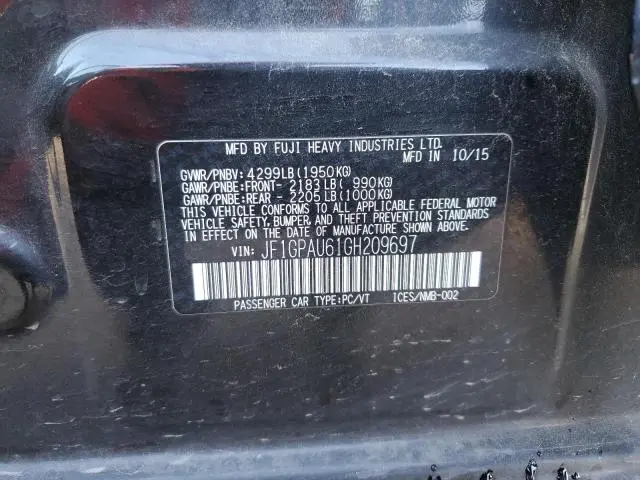 2016 SUBARU IMPREZA SPORT LIMITED  