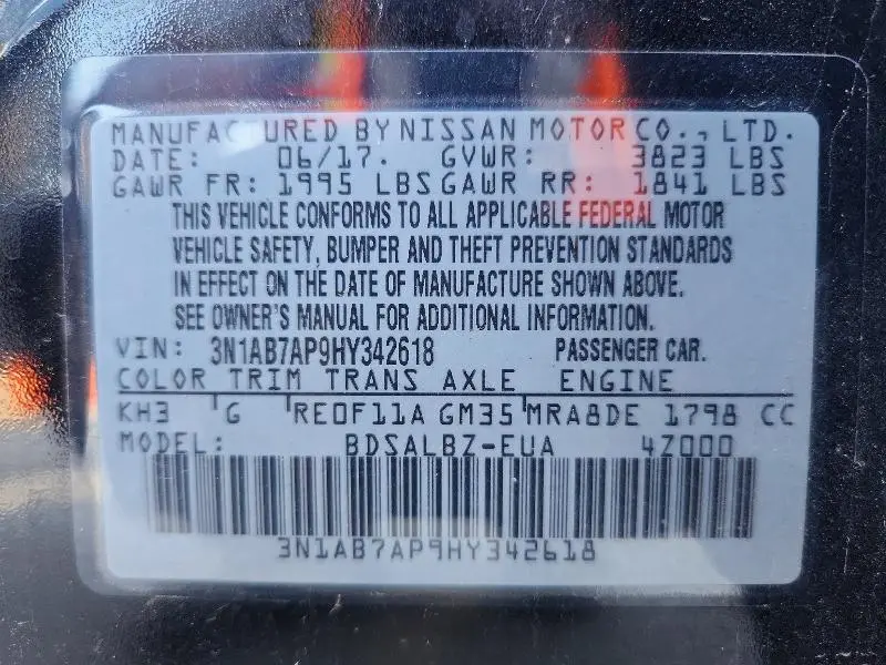 2017 NISSAN SENTRA S  
