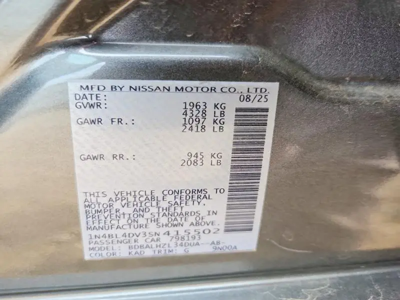 2025 NISSAN ALTIMA SV  